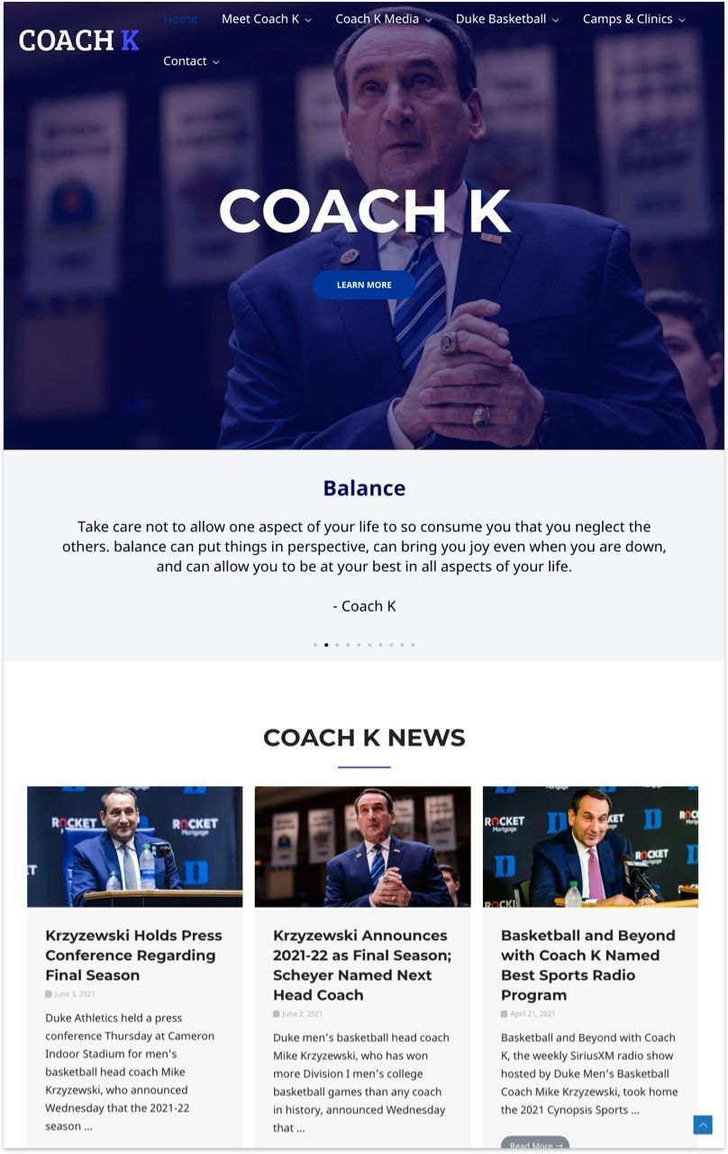 Coach K's Website