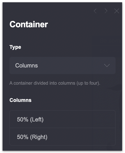 Create a container with 2 columns