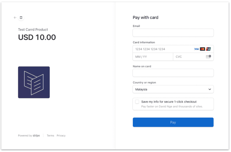 Clicking the Stripe checkout button will redirect to the stripe checkout page