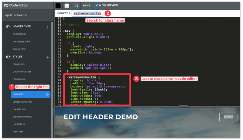 Locate the navigation CSS in the code editor
