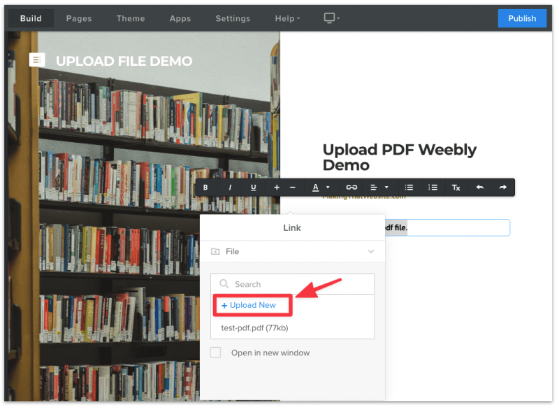 Upload a new file or select an existing file to link to