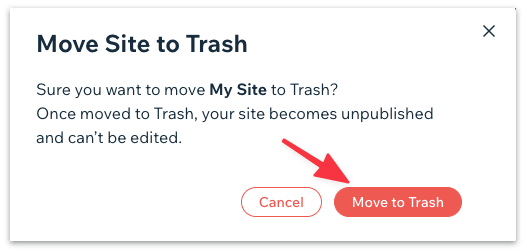 Confirm moving the site to trash