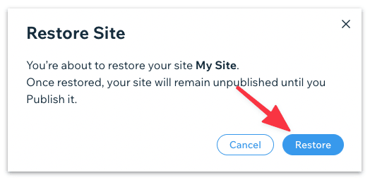 Confirm restoring the site 