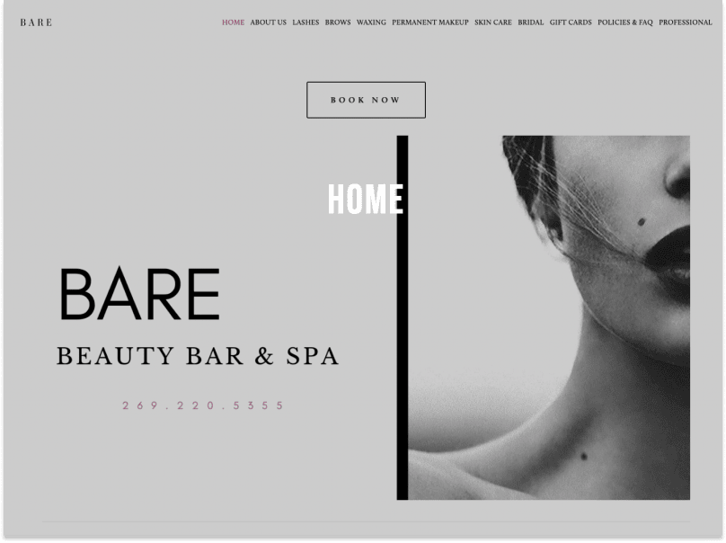 Bare Beauty Bar & Spa home page