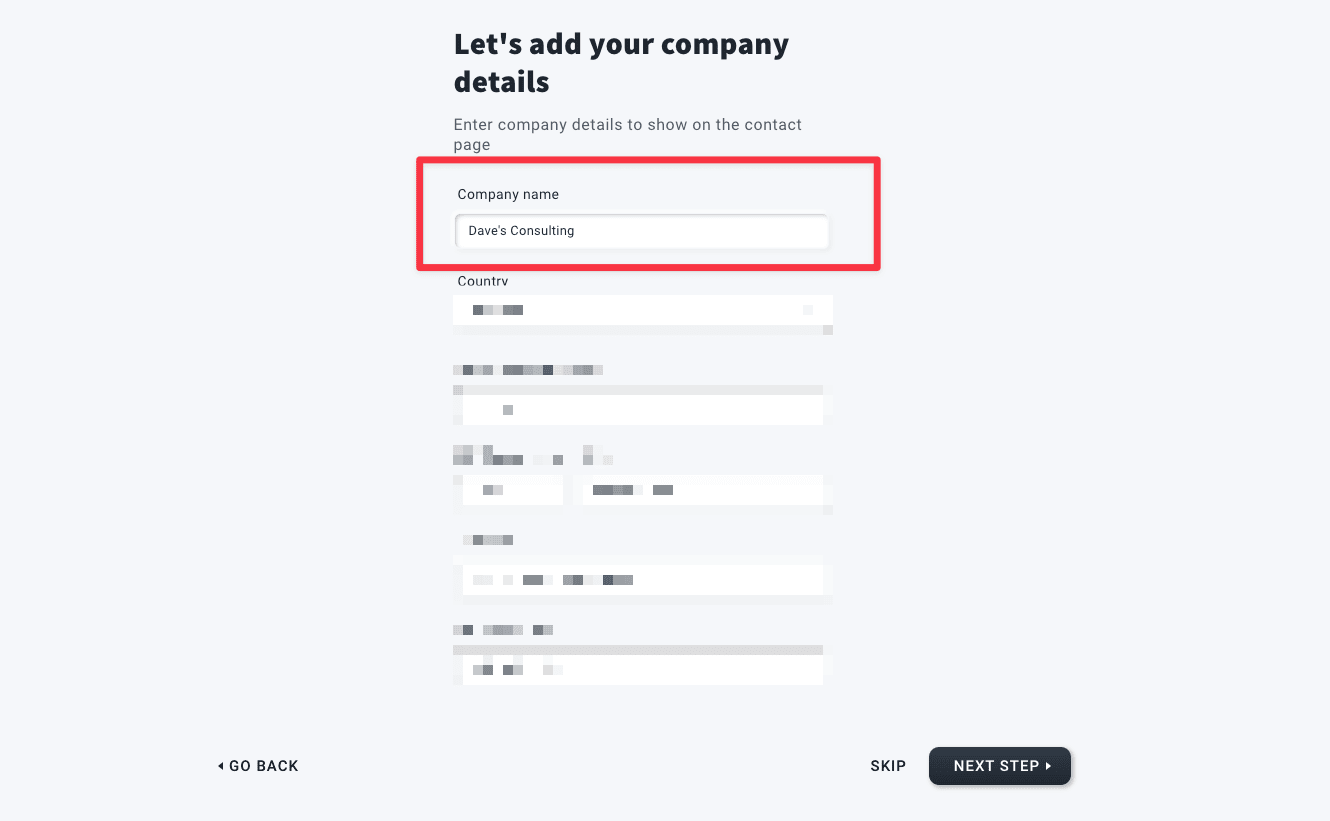 Add your company details