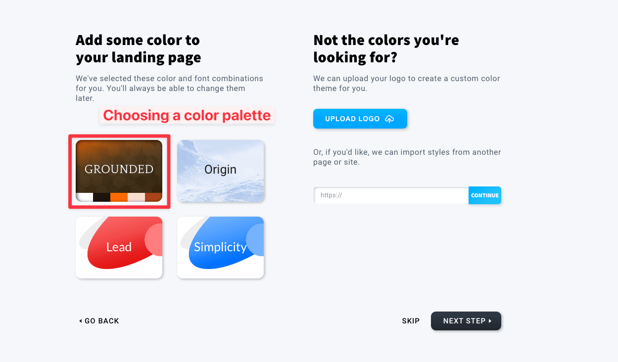 Choose the color scheme for your website