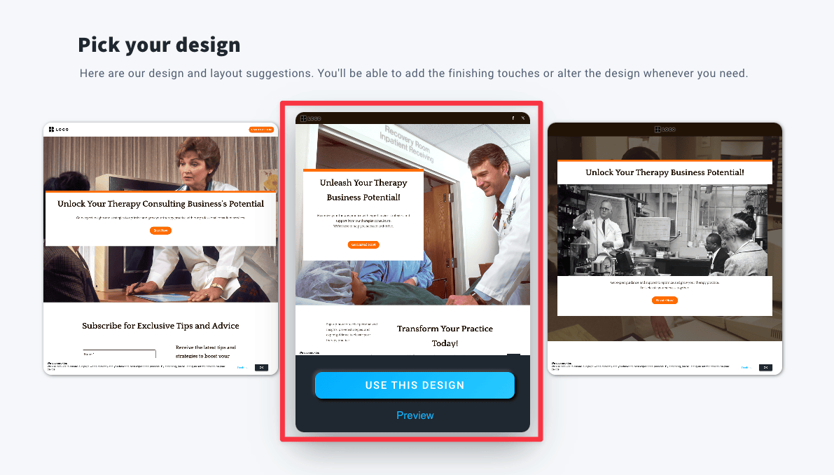 Choose a design options based on your previous answers