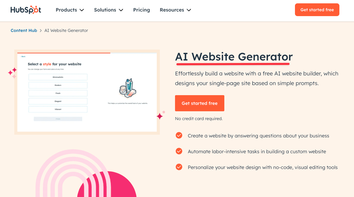 Hubspot AI website generator 