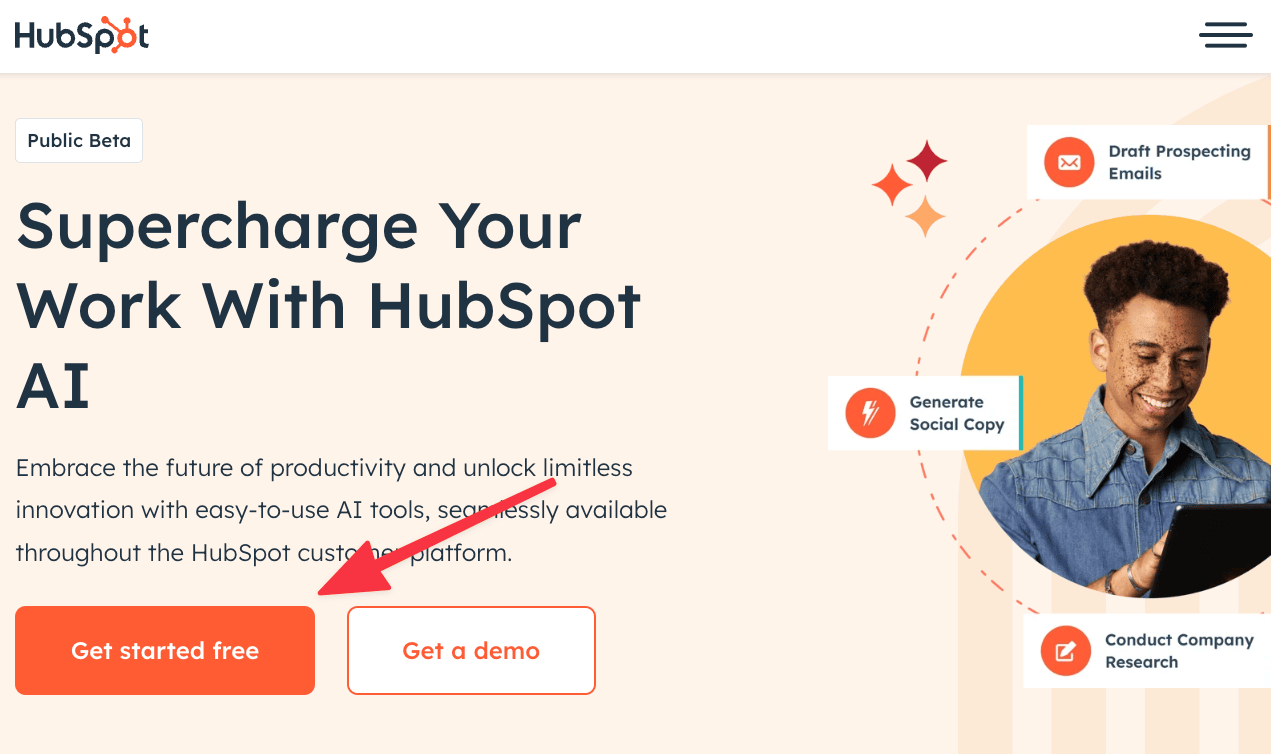 Hubspot AI landing page