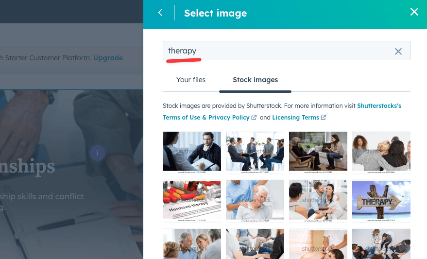 Search for a relevant stock image for your Hubspot website