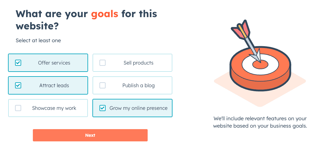 Select goal(s) for your website