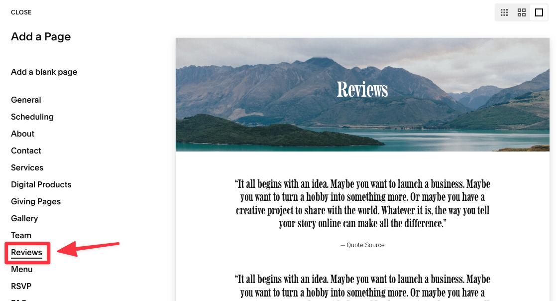 Choose a Reviews page format that you like