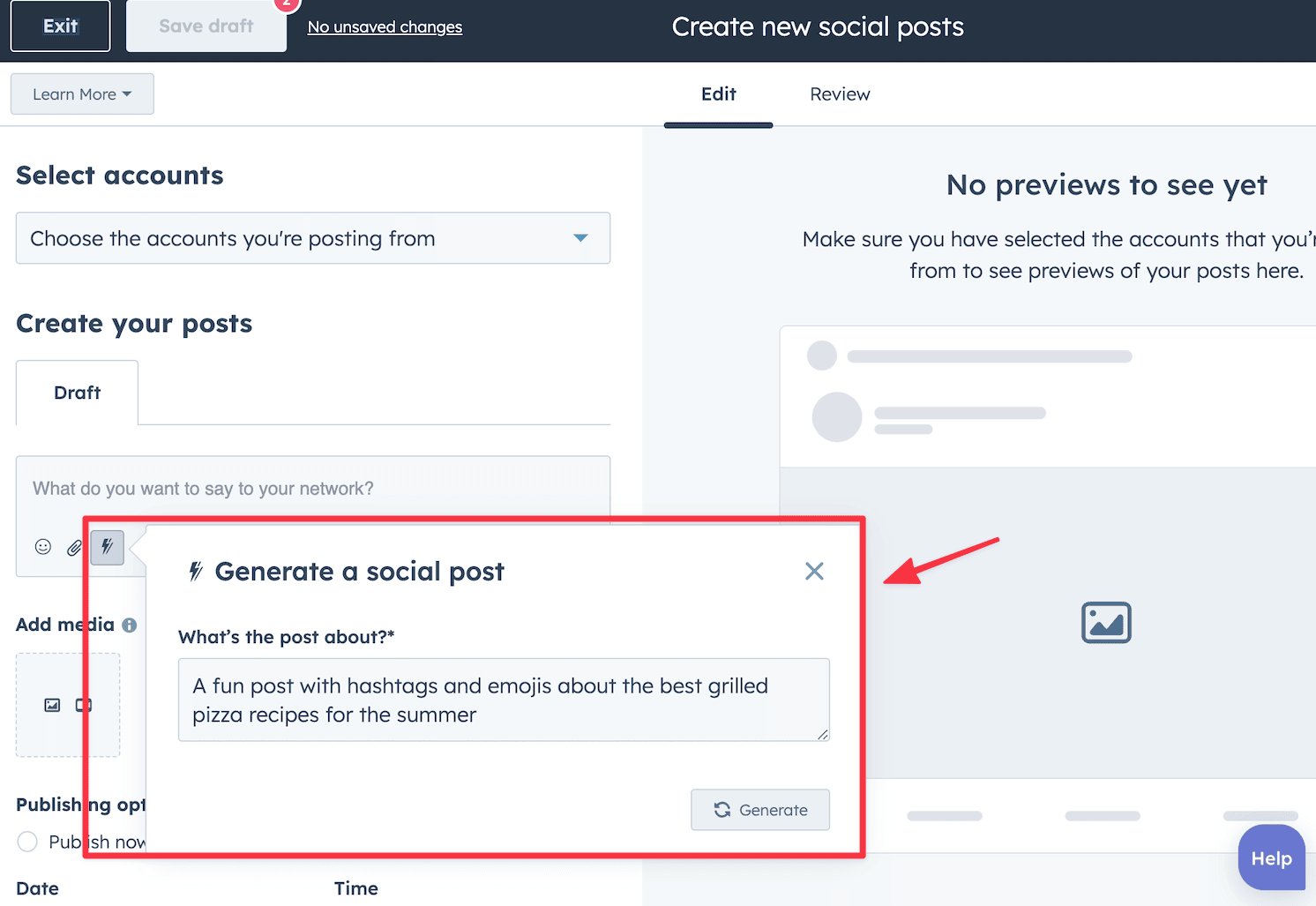 Generate a social post using AI