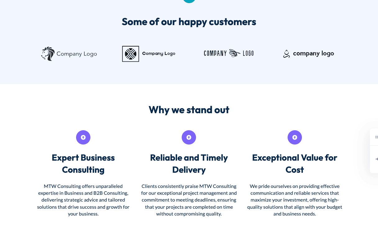 The customer and "why choose us" section of the site