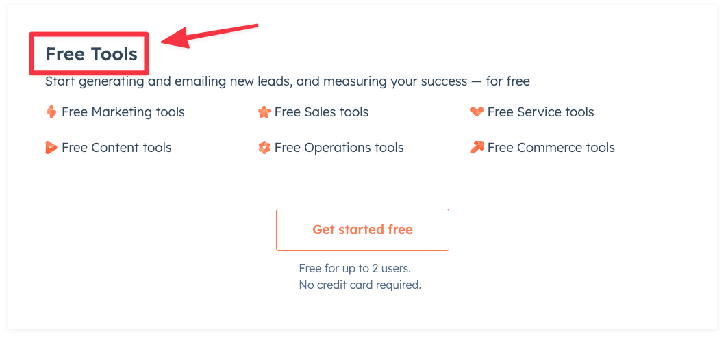 Free tools included in the Hubspot Free Marketing Hub