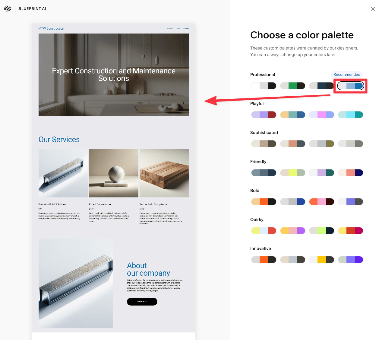 Choose a color palette for your site