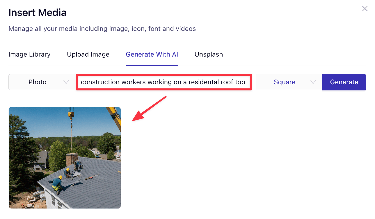 Example prompt and result to generate an image for construction