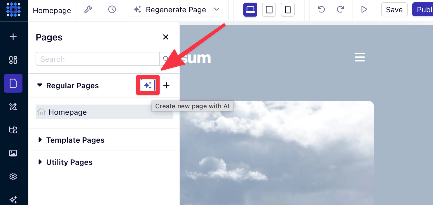 Use AI to create common or custom pages 