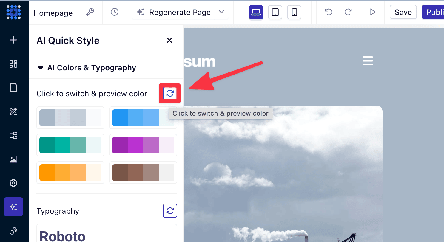 Quickly Regenerate the color palette with AI