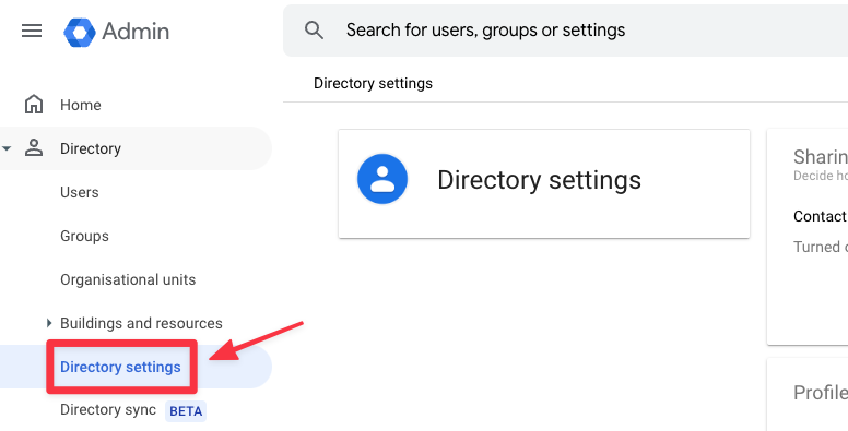 Head to the Directory settings