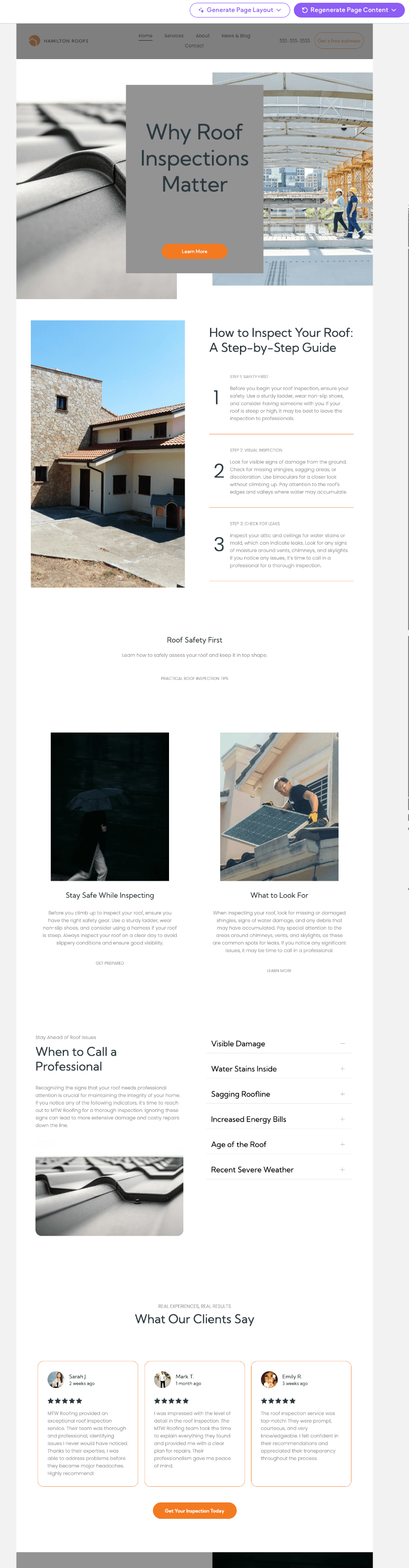 Sample landing page layout generated by Duda AI