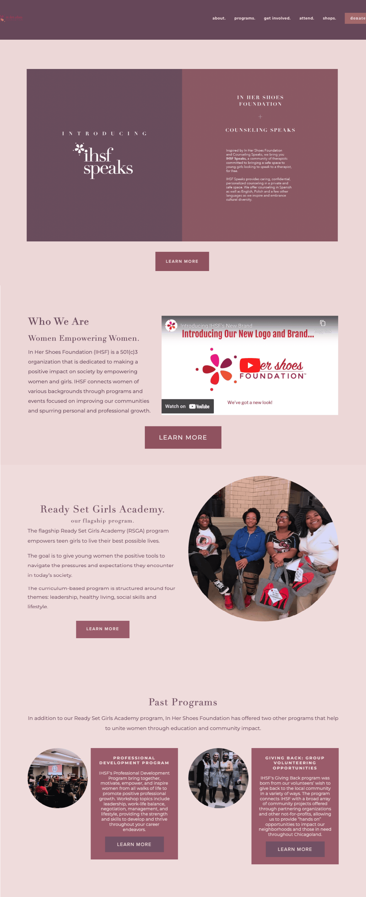 In Her Shoes Foundation home page