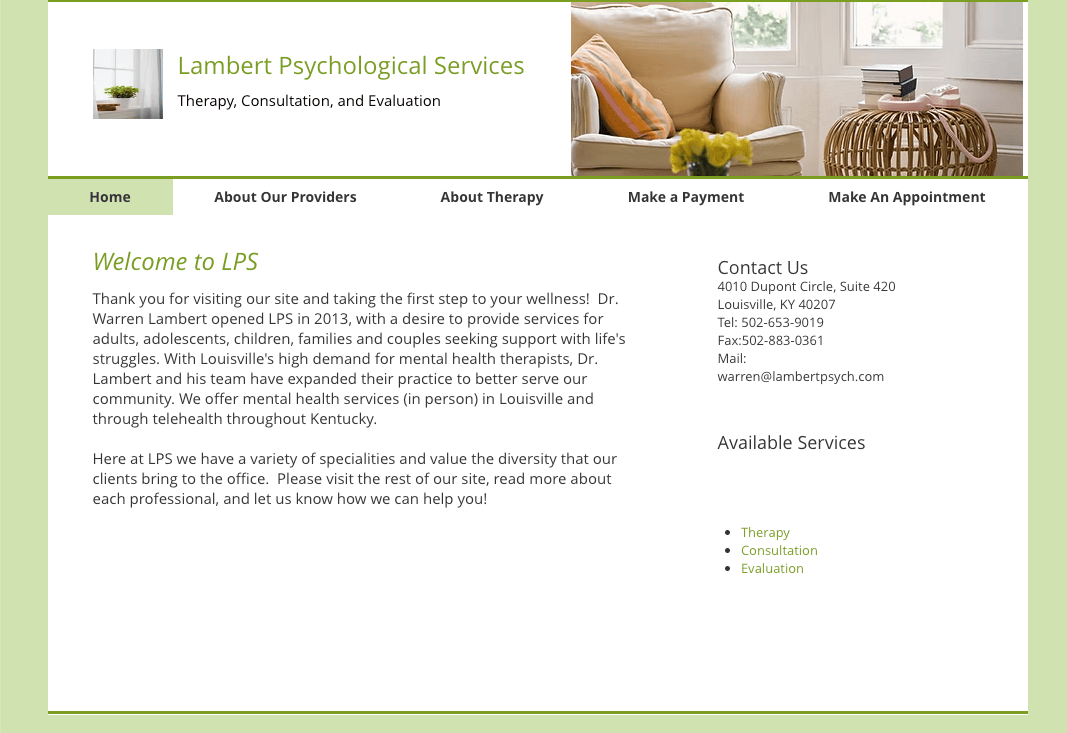 Lambert Psychological services website